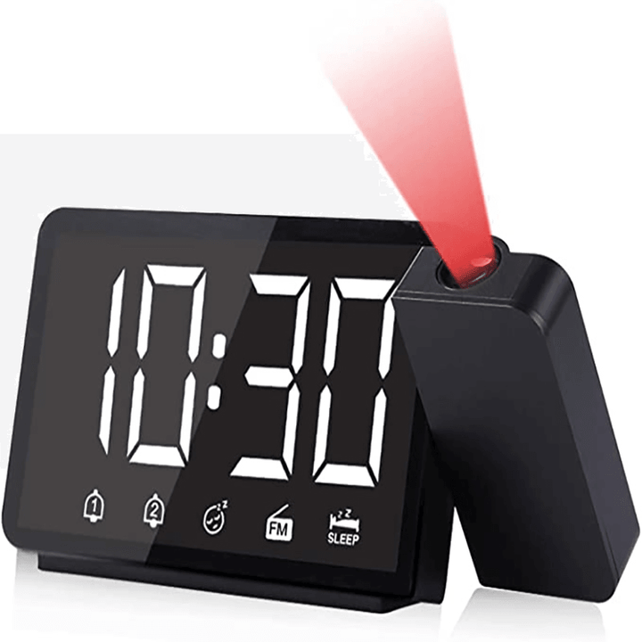 Multi-Function 360° Projection Alarm Clock 4 Brightness Adjustment Dual Alarms LCD Display Digital Clock - MRSLM