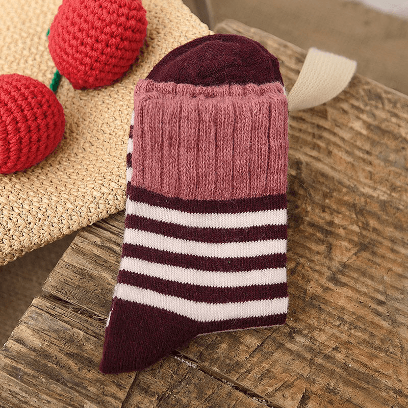 Women High Cuff Mouth Striped Wool Socks - MRSLM