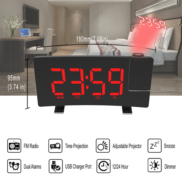 Wake-Up Light Digital Projection Alarm Clock Loud LED FM Radio Snooze Sleep - MRSLM