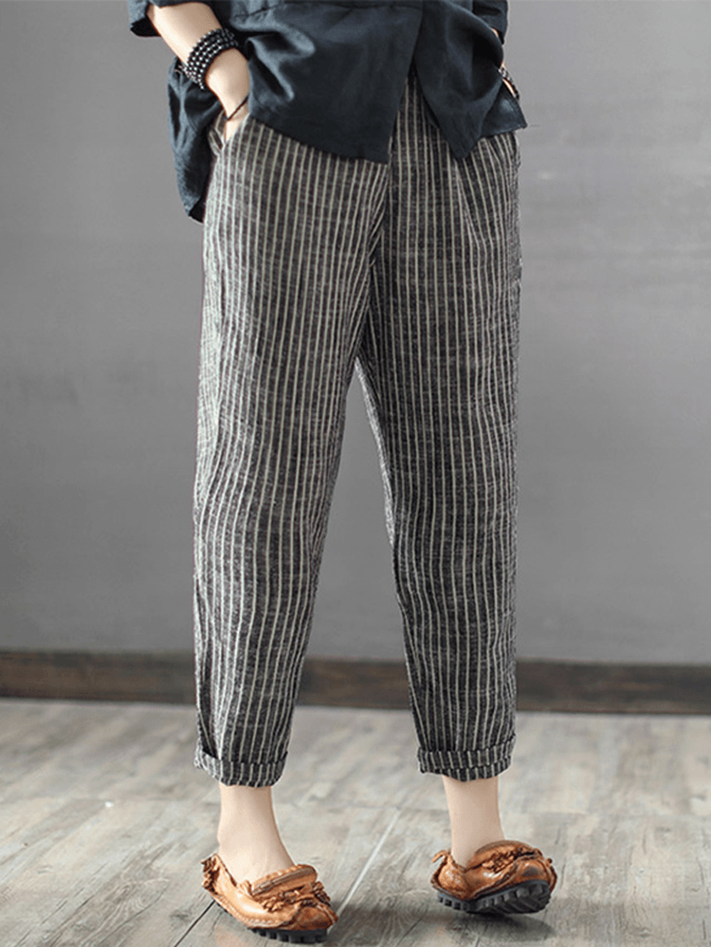 Women Striped High Waist Long Harem Pants Loose Trousers - MRSLM