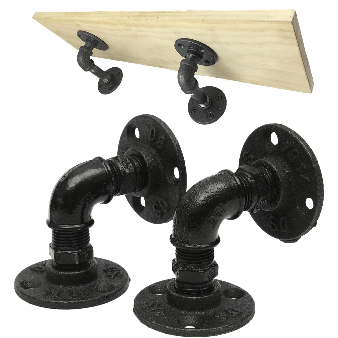 2Pcs Vintage Retro Black Iron Industrial Pipe Shelf Bracket Home Decoration Storage Holders - MRSLM