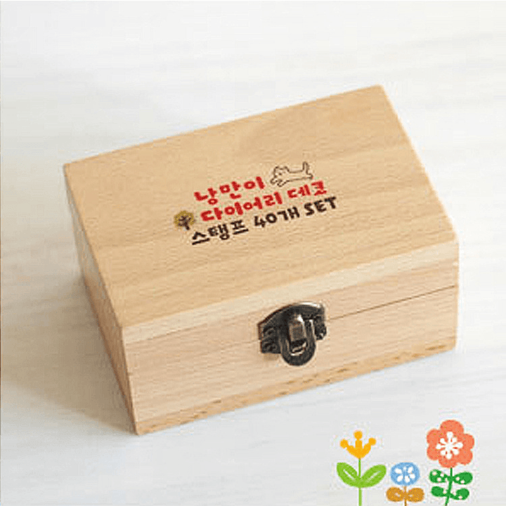 Cute Cat Hand Account Wooden Box Seal Set 40 Small Seals - MRSLM