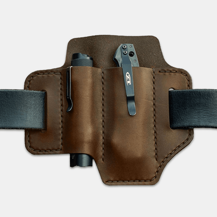 Men Genuine Leather Retro Mini Easy Carry Multitool Organizer Gear Bag Belt Bag Waist Bag with Belt Loop - MRSLM