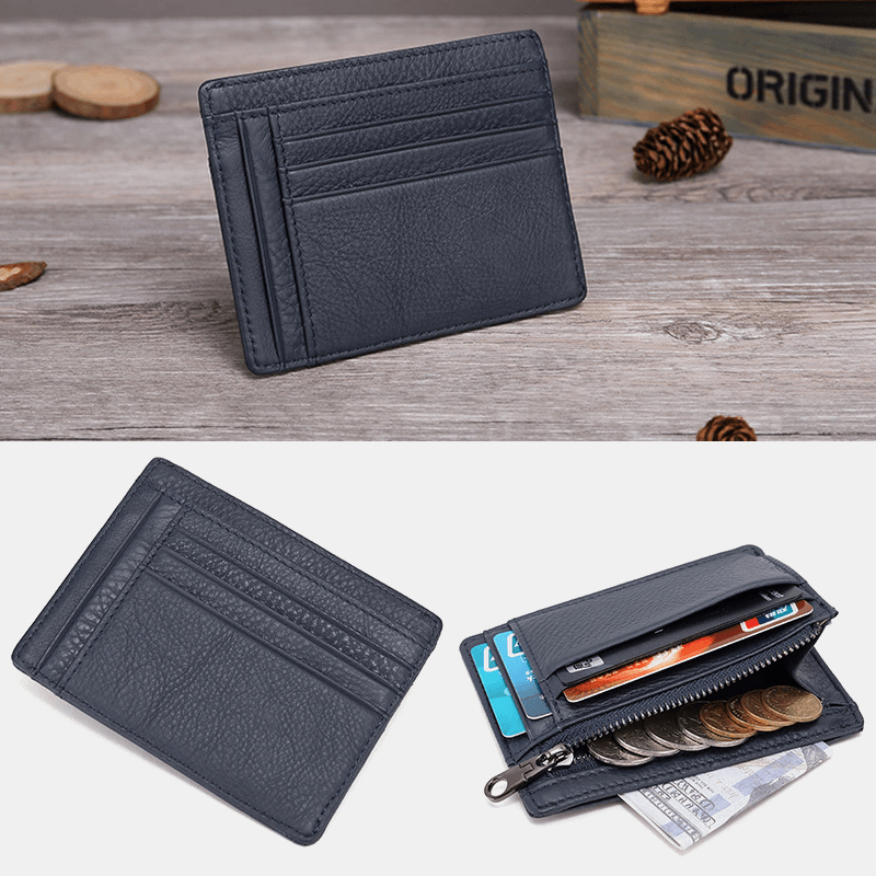 Men Genuine Leather Cowhide RFID Anti-Theft Multi-Slot Card Holder Wallet - MRSLM