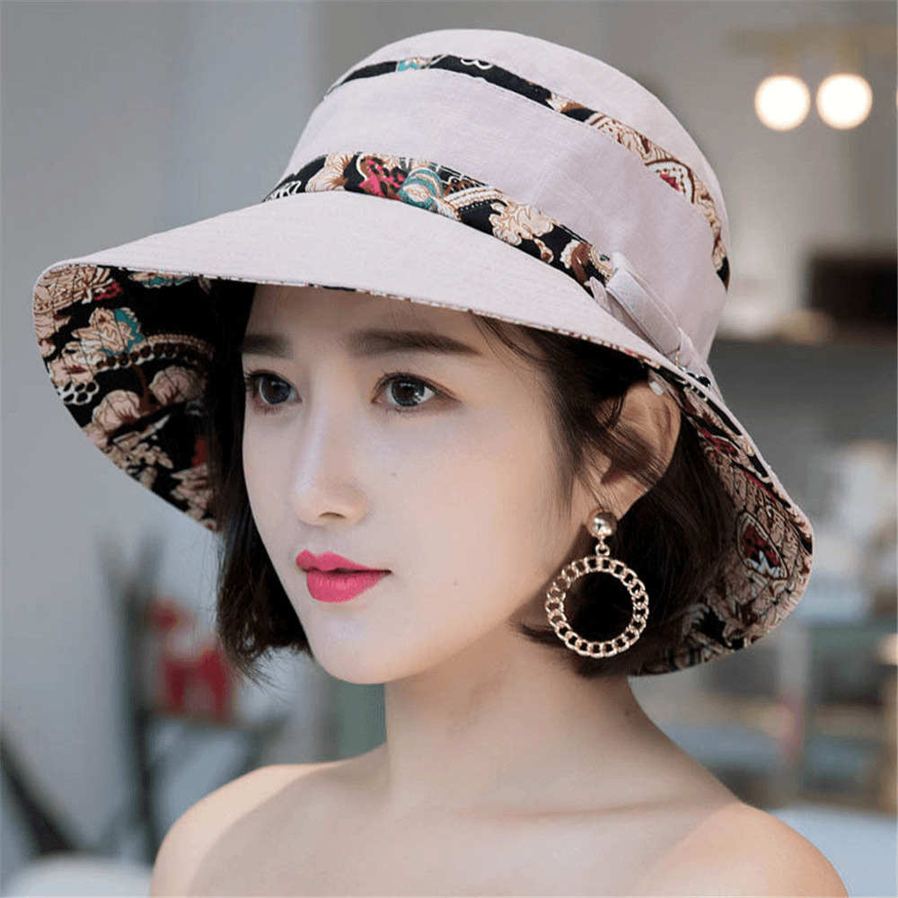 Women Summer Cotton Foldable Sunshade Bucket Hat - MRSLM