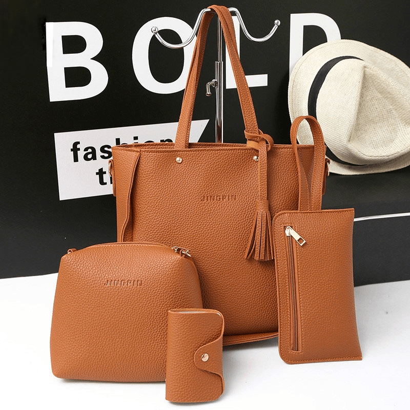 4 PCS Handbags Tassel Shoulder Bags Elegant Clutches Bags Wallets Card Holder - MRSLM