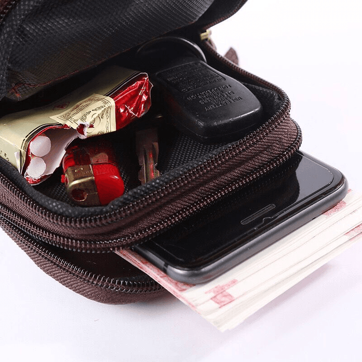 Men Genuine Leather Retro Business Waterproof 6.3 Inch Phone Bag Waist Bag with Belt Loop - MRSLM