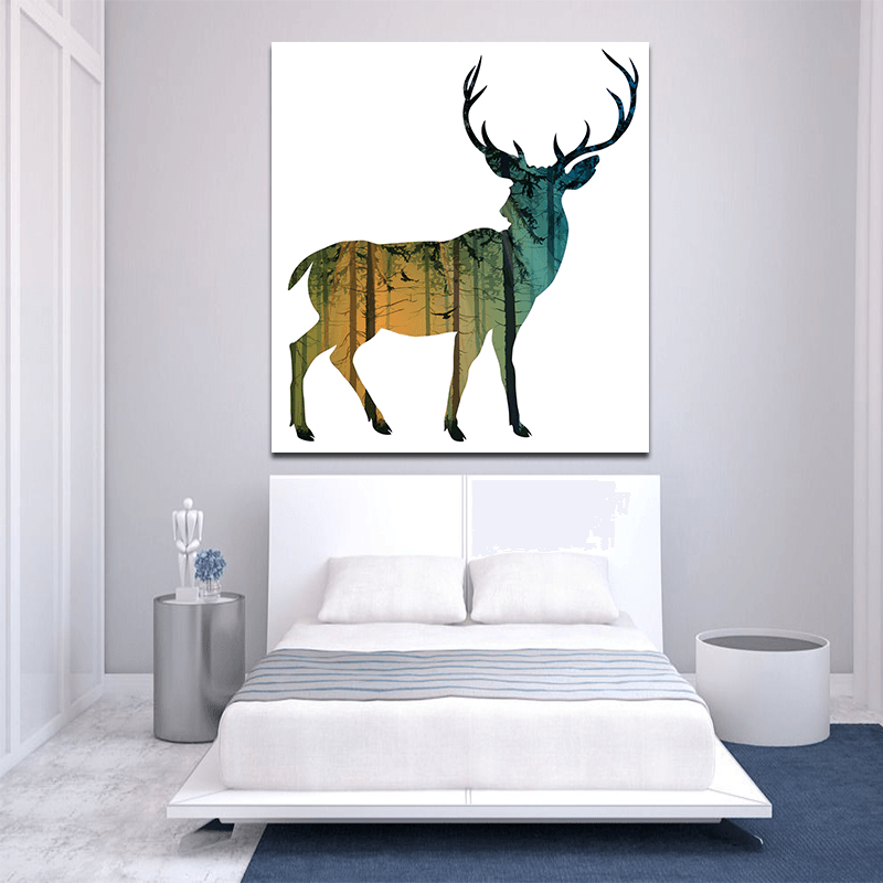 Miico Hand Painted Oil Paintings Simple Style-D Side Face Deer Wall Art for Home Decoration Paintings - MRSLM