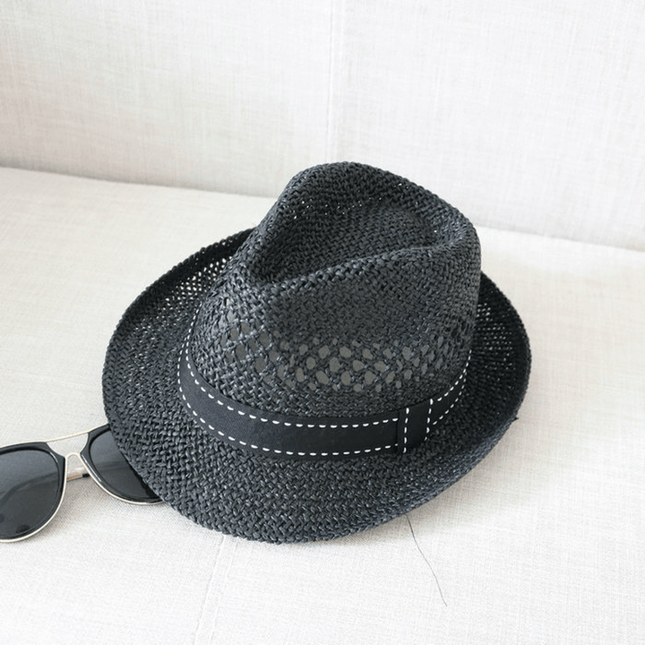 Straw Hat Cool Hat New Summer Hat Men'S and Women'S Top Hat Woven British Style Sun Protection Beach Hollow Out Sun Hat - MRSLM