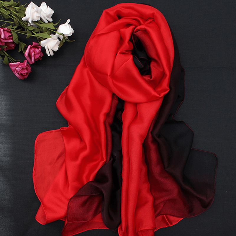 Women Satin Silk Gradient Colors Scarf Soft Long Beach Sunshade Towel Shawl - MRSLM