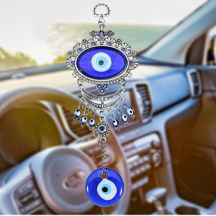 Turkish Oval Blue Evil Eye Amulet Wall Hanging Car Decor Blessing Protector Decorations - MRSLM