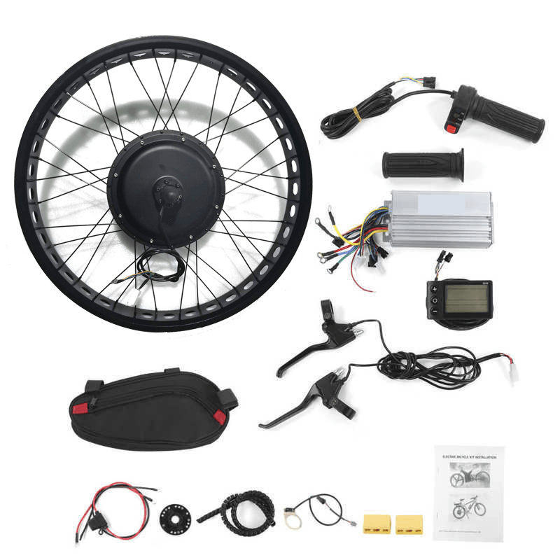 1500W 36V 26" Fat Snow Electric Bike Conversion Kit Front/Rear Wheel Hub Kit with Controller E-Brake Levers Twist Throttle Grips LCD Display - MRSLM