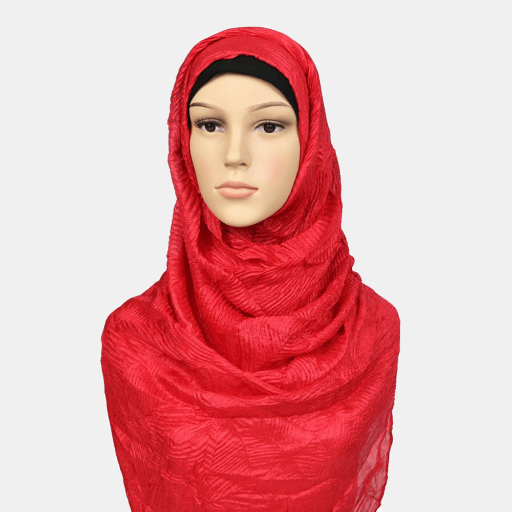 Women Polyester Solid Color Silk Ethnic Turban Hijab - MRSLM