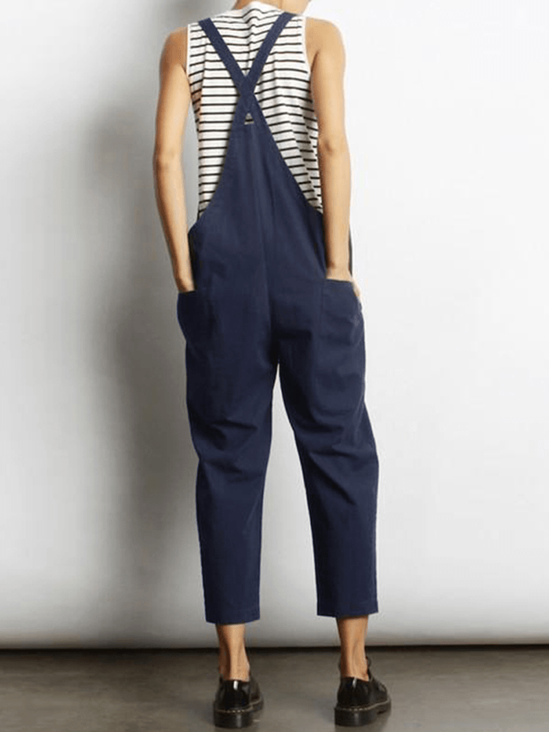 Women Sleeveless Cross Back Overalls Jumpsuit with Pockets - MRSLM