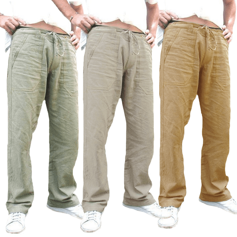 Mens Ethnic Style Cotton Comfy Breathable Straight Leg Pants - MRSLM