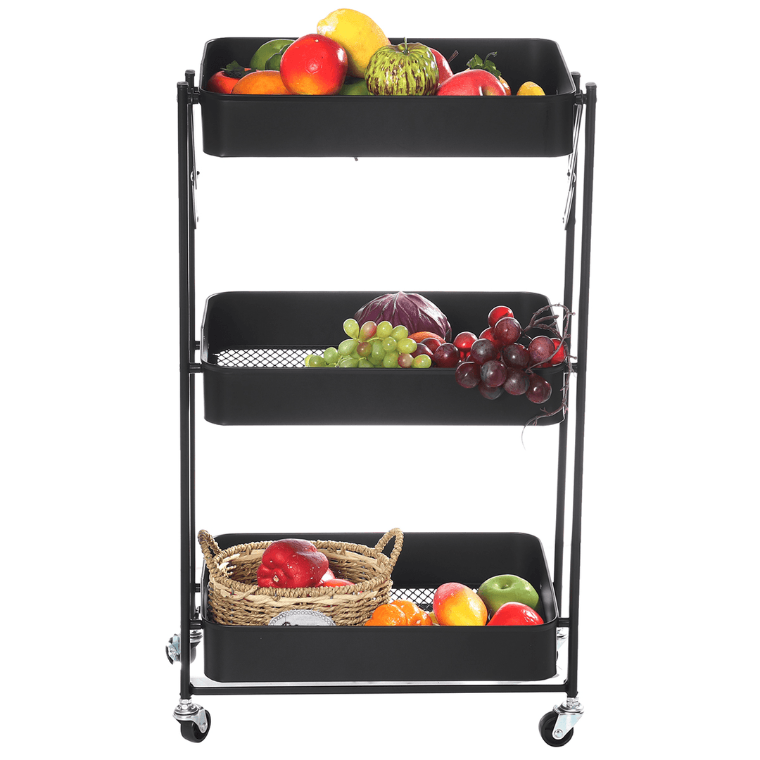 Multilayer Foldable Storage Rack with Wheels Kitchen Rolling Cart Free Installation Floor Shelf - MRSLM