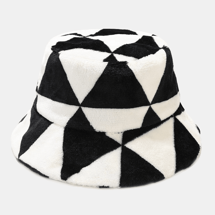 Unisex Geometric Color Block Color-Match Bucket Hat Fashion Outdoor Travel Sunshade Warm Hat - MRSLM
