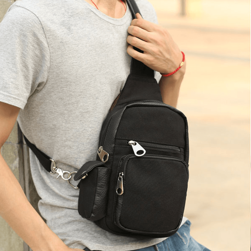 Men Canvas Travel Waist Bag Outdoor Sport Crossbody Bag - MRSLM