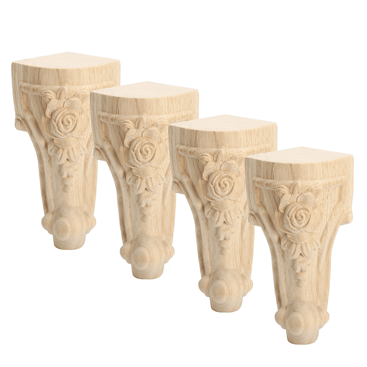 4Pcs Solid Wood Carved Furniture Foot Leg Support TV Cabinet Couch Sofa European Style - MRSLM