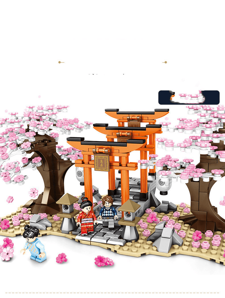 Building Blocks Sakura Series Japanese-Style Thousand Torii Model Creative Decoration Children'S Educational Assembling Toys - MRSLM