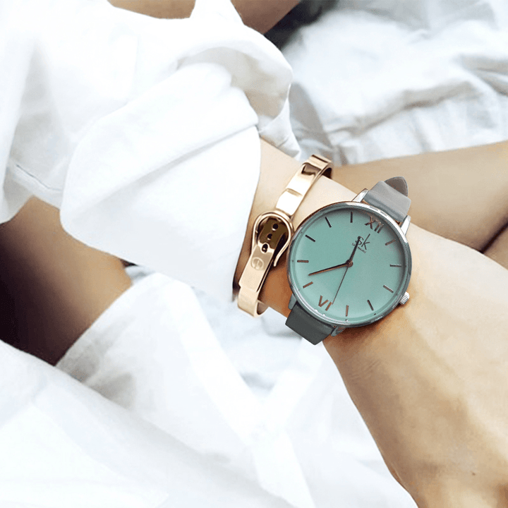 SK K0056 Simple Design Ladies Wrist Watch Casual Style Leather Strap Quartz Watches - MRSLM