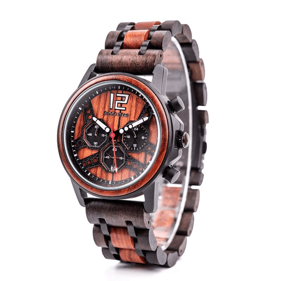 DODO DEER D07 Retro Wooden Luminous Date Display Quartz Watch Wristwatch with Gift Box - MRSLM