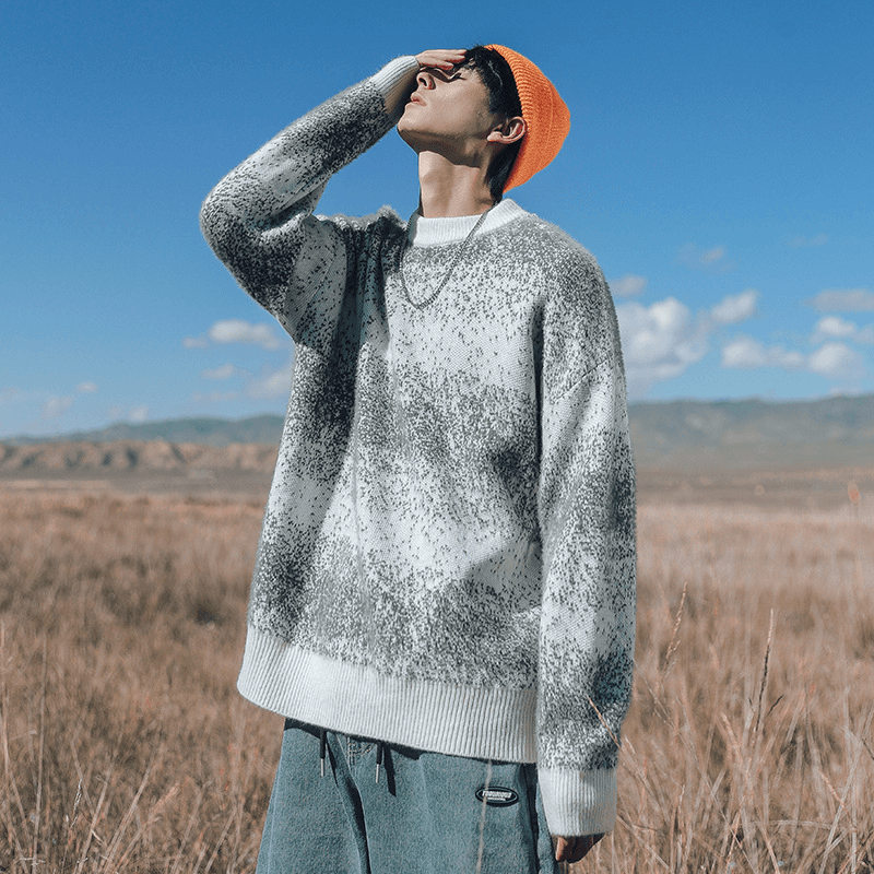 Gradient Noise Pattern Loose Crew Neck Sweater - MRSLM