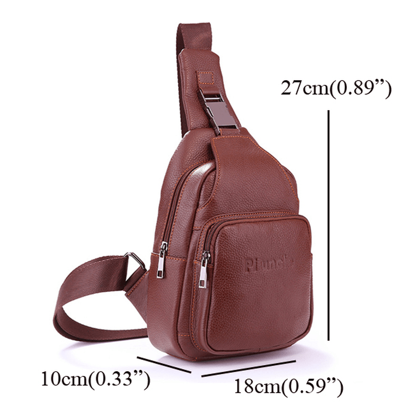 Retro Men Casual Outdoor Sport Genuine Leather Chest Bag Crossbody Bag - MRSLM