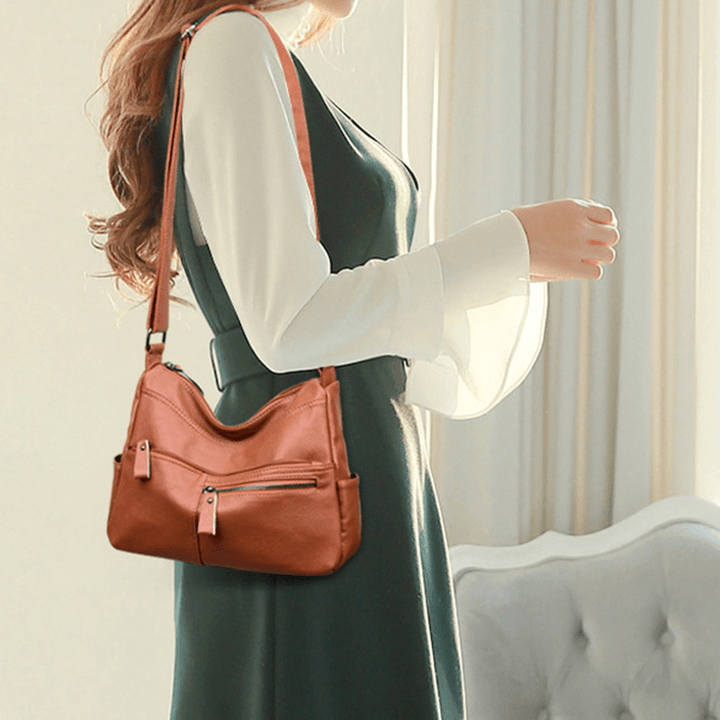 Women Faux Leather Leisure Shoulder Bag Crossbody Bag Shoulder Bag - MRSLM