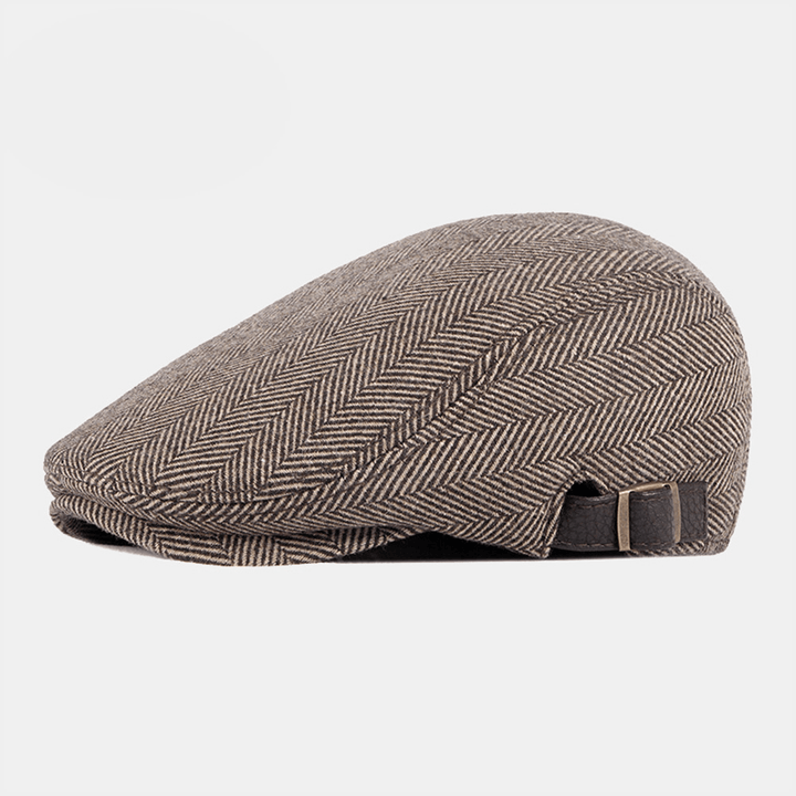 Men Autumn Winter Warm Herringbone Berets British Retro Adjustable Newsboy Hat Forward Hat - MRSLM