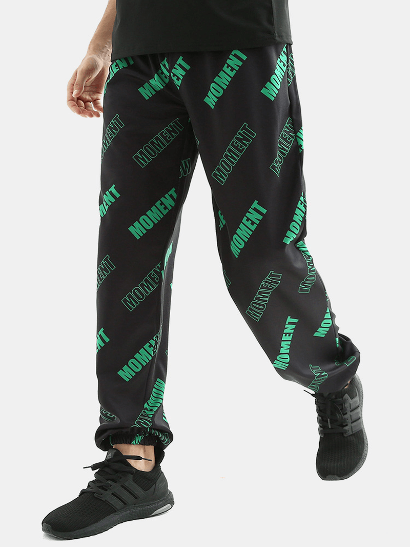 Mens Letter Print Elastic Waist Jogger Pants with Pocket - MRSLM