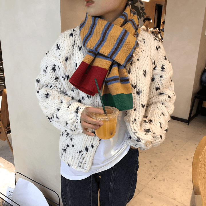 Casual Contrast Striped Knitted Warm Wool Scarf - MRSLM