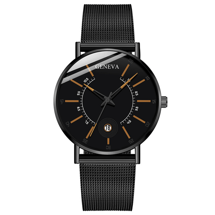 GENEVA Business Casual Colored Pointer Dial with Calendar Alloy Mesh Strap Men Quartz Watch - MRSLM