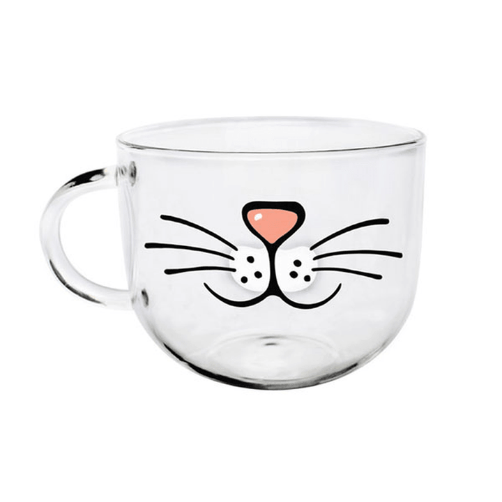 Handmade Cartoon Glass Cup High Temperature Resistant Transparent Water Mug Cat Pig Nose Pattern Glass Mug - MRSLM