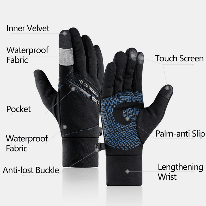 Unisex Winter Warm Touch Screen Gloves Waterproof Fleece Zipper Pocket Gloves Skiing Cycling Outdoor Sport Cold Protection Gloves - MRSLM