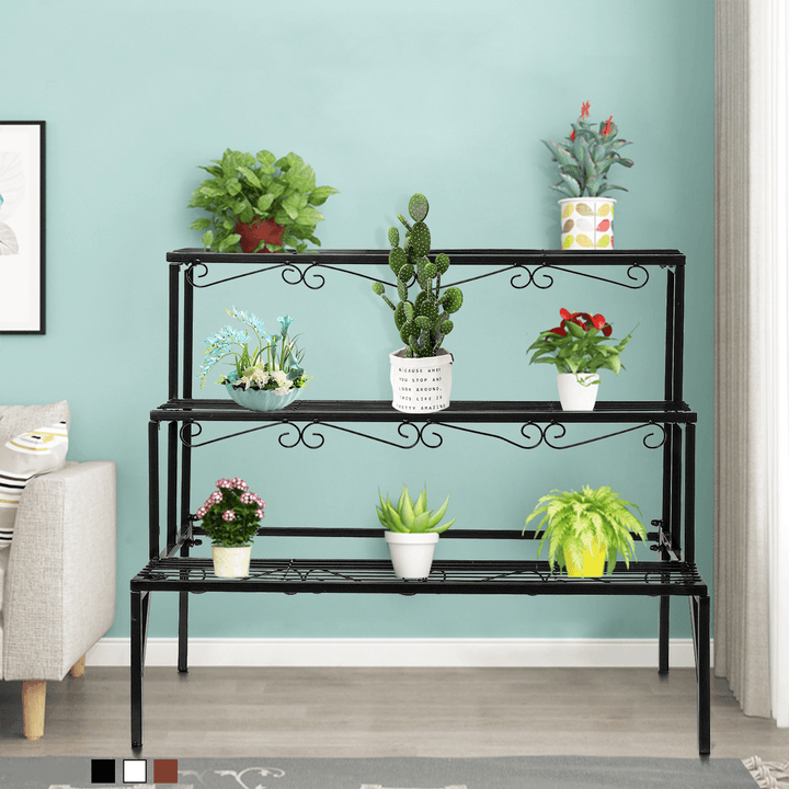 3 Tier Metal Plant Stand Flower Pot Holder Shelves Garden Home Indoor Outdoor - MRSLM