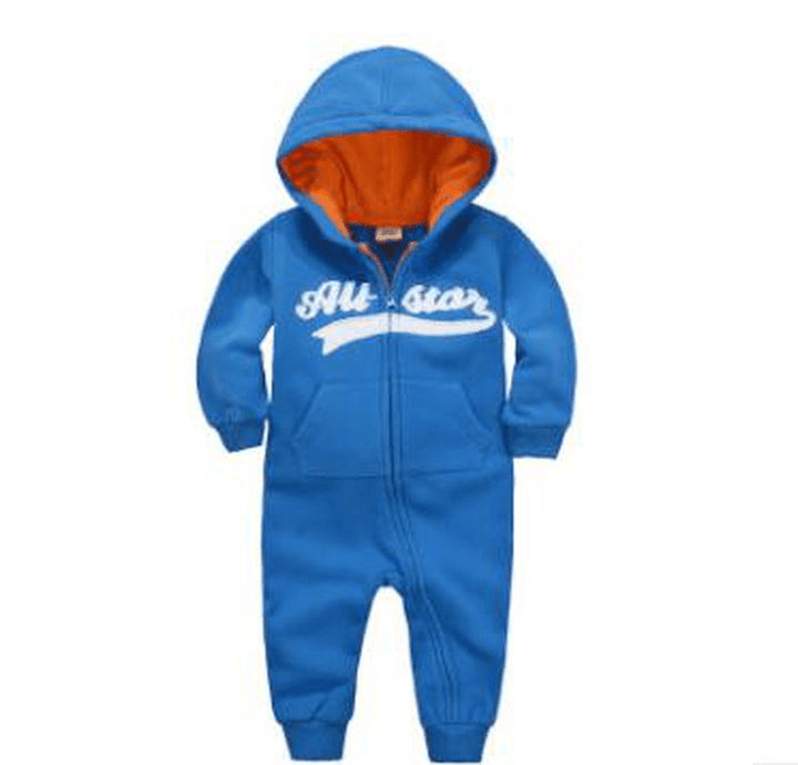 Baby Onesies Autumn and Winter Baby Clothes Baby plus Velvet Hood Long-Sleeved Romper Romper Children'S Clothing - MRSLM