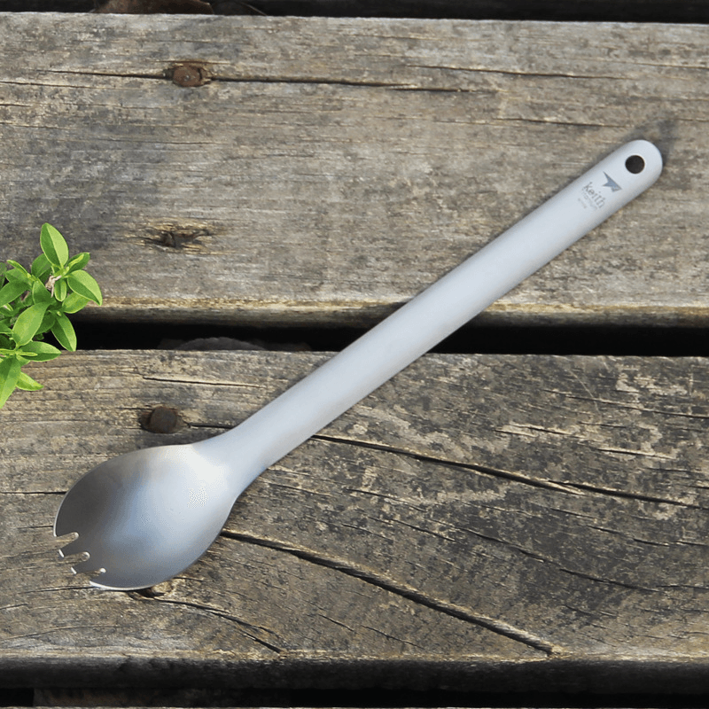 Keith Ti5319 Titanium Long Handle Ultralight Spork Spoon Outdoor Camping Picnic Travelling Tableware - MRSLM