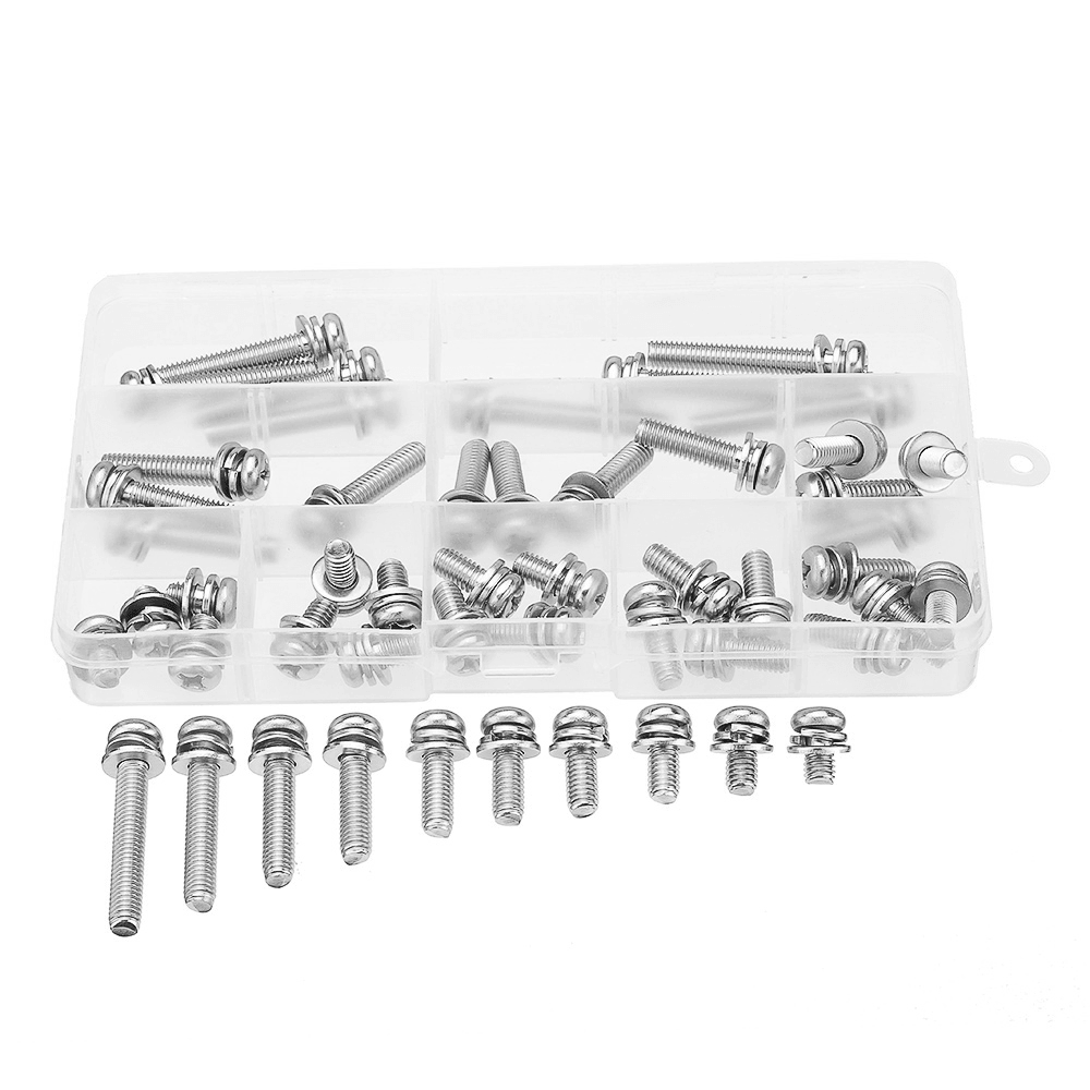 Suleve™ M6SP1 50Pcs M6 Stainless Steel 10-40Mm Phillips Pan Head Machine Screw Washer Bolt Asortment - MRSLM