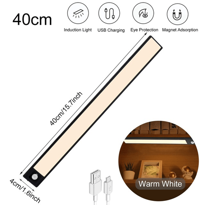 20/40/60CM Body Sensing Small Night Light USB Charging Lamp LED Portable Strip Light for Bedroom Wardrobe Bookcase Stairs - MRSLM