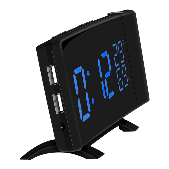 TS-5210 Thermometer Hygrometer Digital Clock 3 Color Projection LED Switch Display Time Clock Temperature Humidity FM Radio - MRSLM