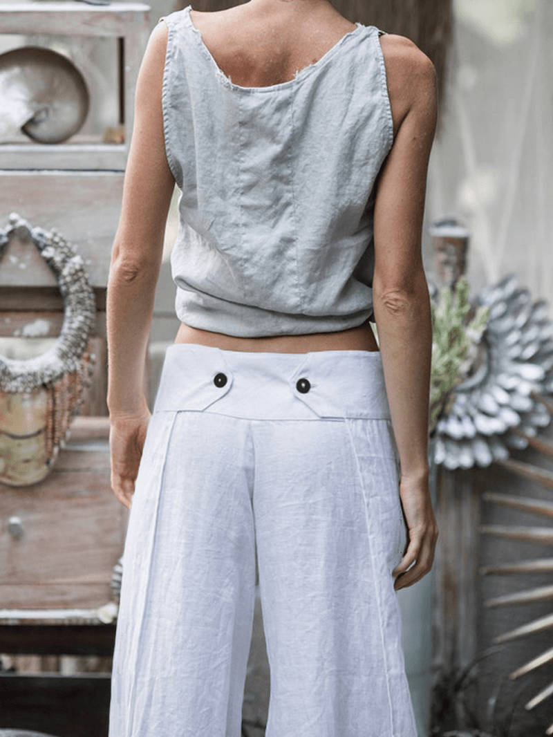 Wide Leg Women Casual Loose Solid Color Elastic Waist Trousers Pants - MRSLM