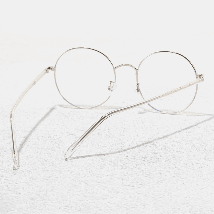 Unisex Simple Natural round Frame Anti-Blue Glasses Metal Frame Resin Len Flat Glasses - MRSLM