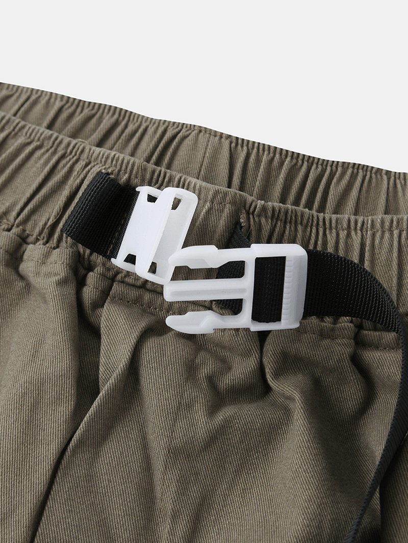 Mens Push Buckle Waist Cargo Style Drawstring Cuff Pants with Pocket - MRSLM