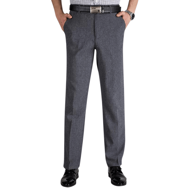 Men'S Business Cotton Thin High Rise Loose Zipper Fly Casual Dress Pants - MRSLM