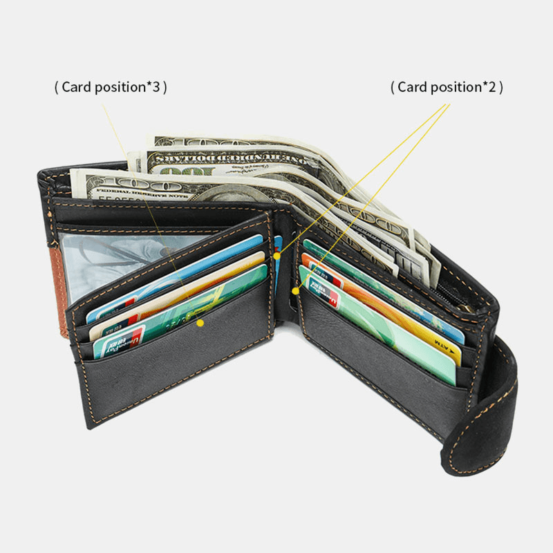 Men Genuine Leather Bifold RFID Anti-Theft Multi-Card Slot Retro Casual Card Holder Coin Wallet - MRSLM