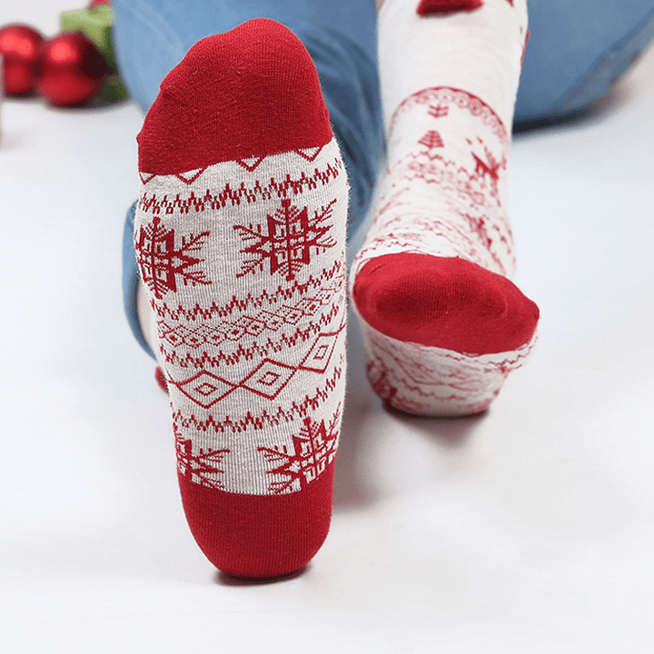 Women Cute Christmas Elk Cotton Socks Warm Soft Middle Tube Socks - MRSLM