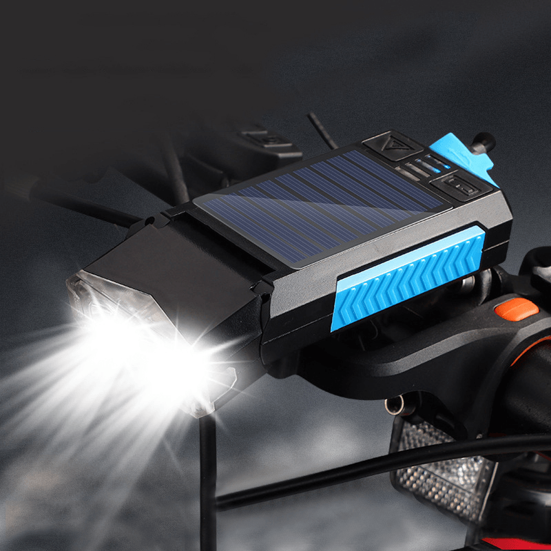 XANES® 5-In-1 Solar Bike Headlight 4000Mah 400LM 4 Modes Bicycle Front Lamp 130Db Horn USB Rechargeable Power Bank Outdoor Cycling - MRSLM