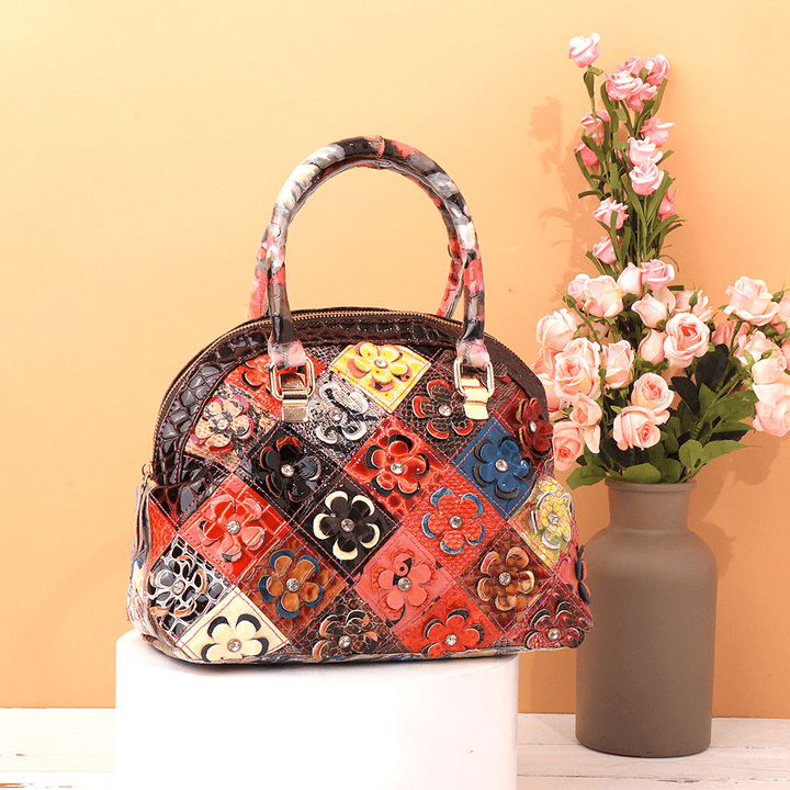 Women Genuine Leather Bohemian Floral Handbag - MRSLM