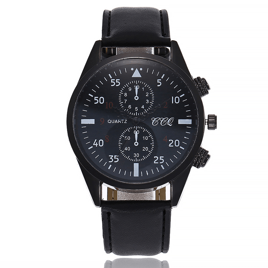 CCQ Sports Casual Simple Dial PU Leather Band Waterproof Men Quartz Watch - MRSLM